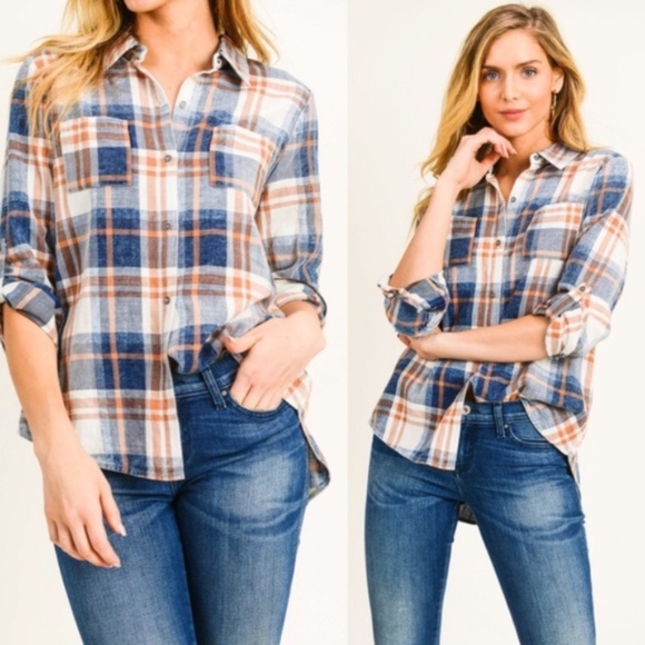 Plaid Button Down Casual Top - Picture 11 of 12